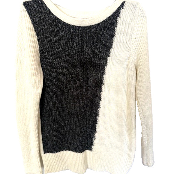 Calvin Klein Sweater Sz Large Women’s Cream Black Acrylic Knit Side Zip MOD 90's - Picture 1 of 10
